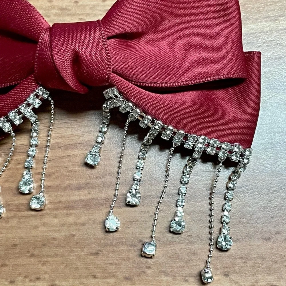 Big Satin Bow Rhinestones French Barrette Hair Clip